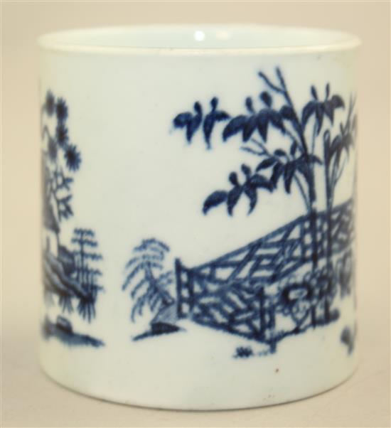 A Worcester Fence pattern cylindrical coffee can, c.1760, 5.9cm